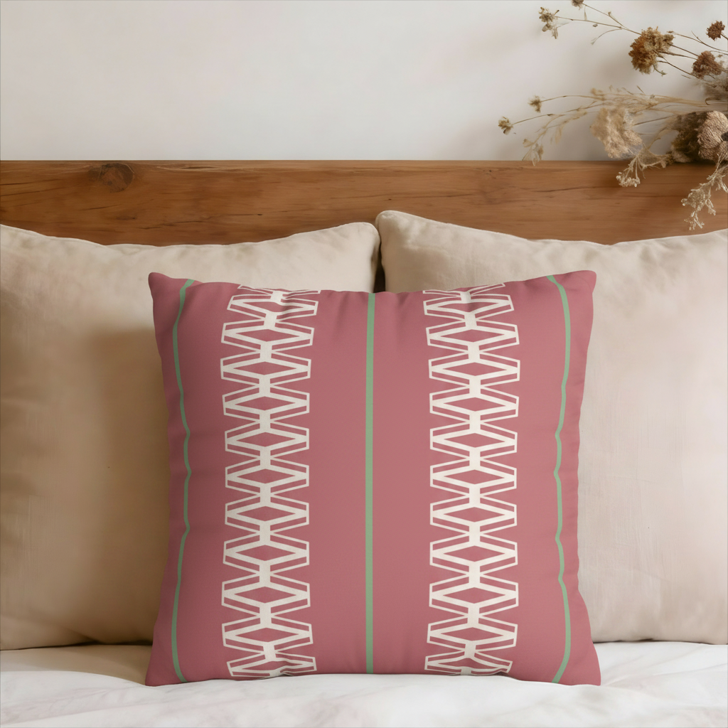 Pink Geometric Stripes Faux Suede Pillow Cover