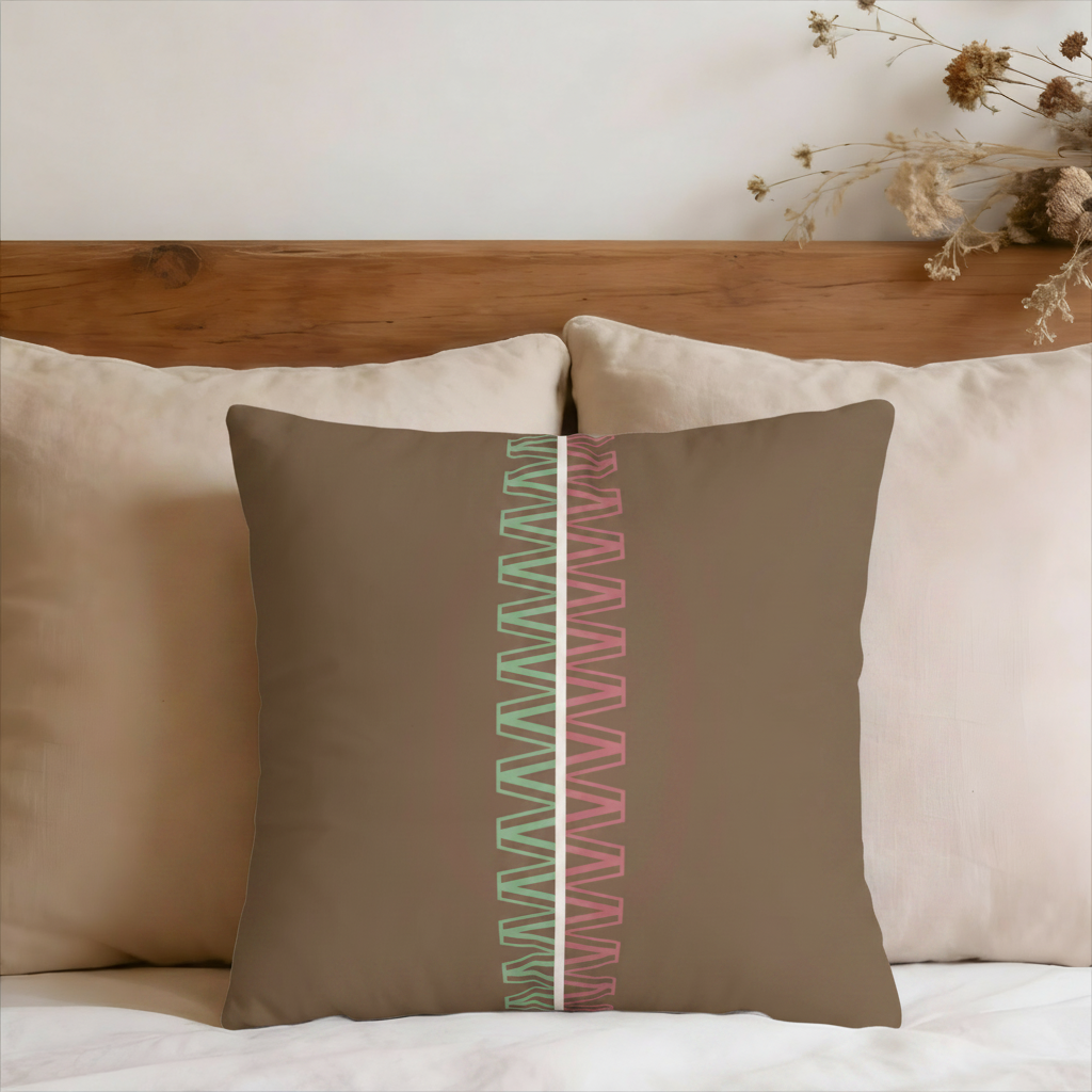 Brown Boho Zigzag Accent Faux Suede Pillow Cover