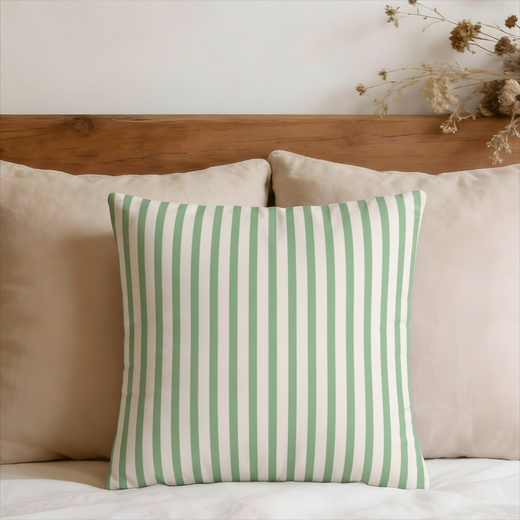 Sage Green Decorative Striped Faux Suede Pillow Cover