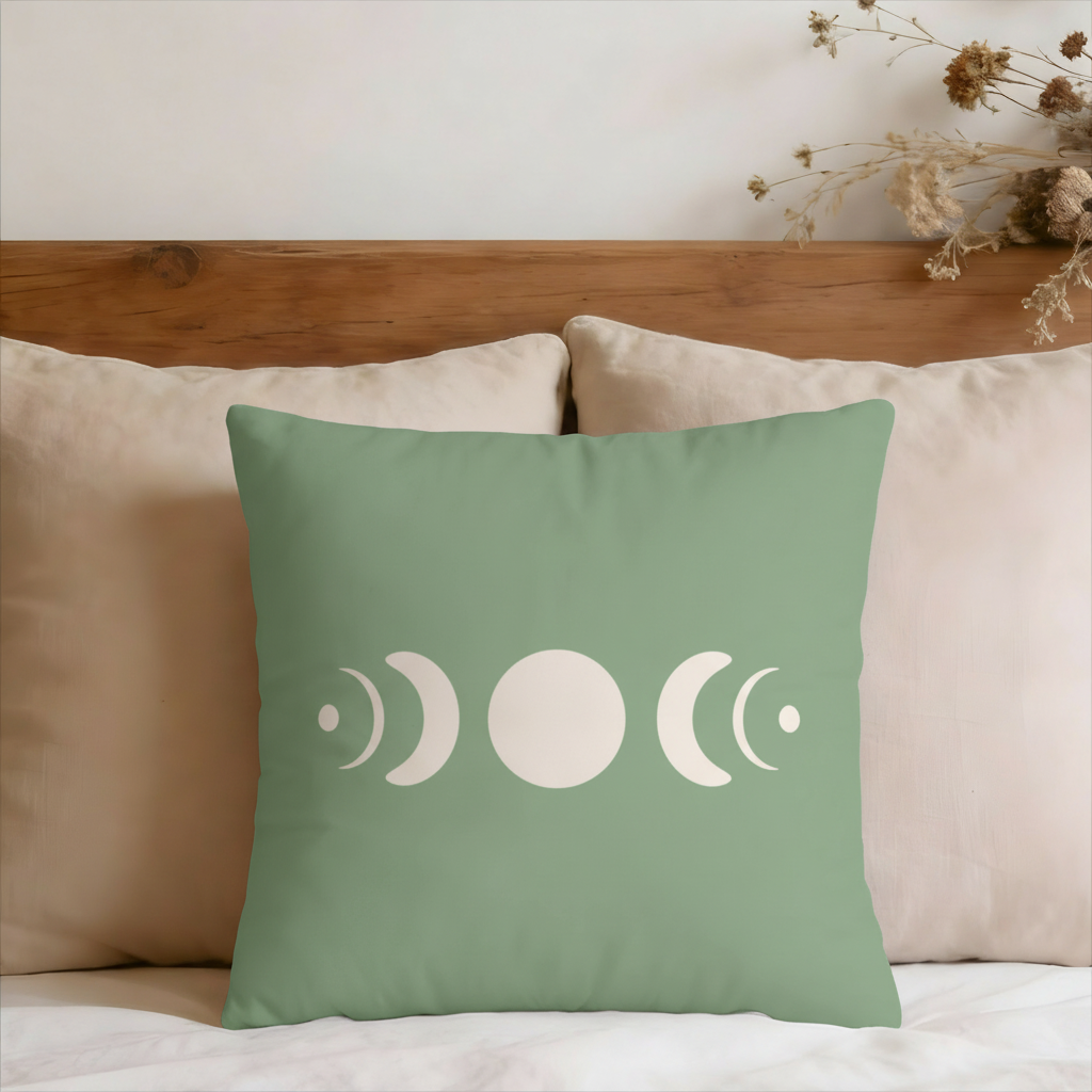 Moon Phase Sage Green Decorative Faux Suede Pillow Cover