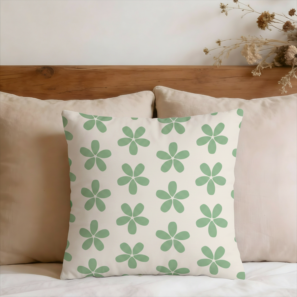 Green Floral Faux Suede Pillow Cover
