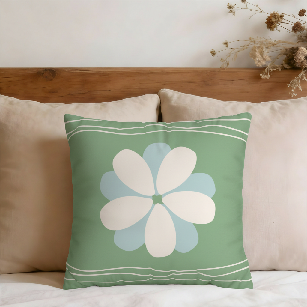 Retro Floral Green Decorative Faux Suede Pillow Cover