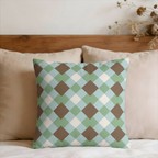 Mint & Brown Geometric Plaid Faux Suede Pillow Cover