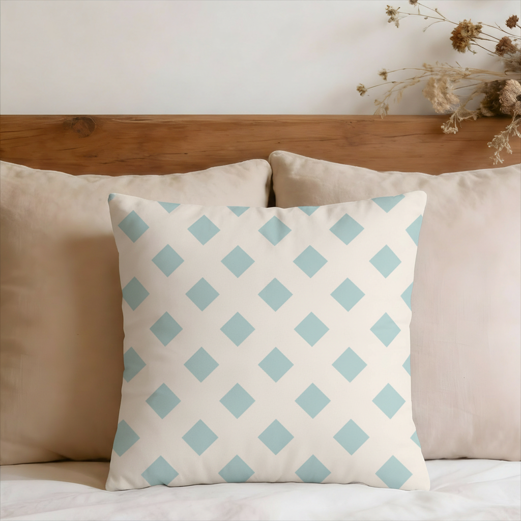 Light Blue Diamond Pattern Faux Suede Pillow Cover