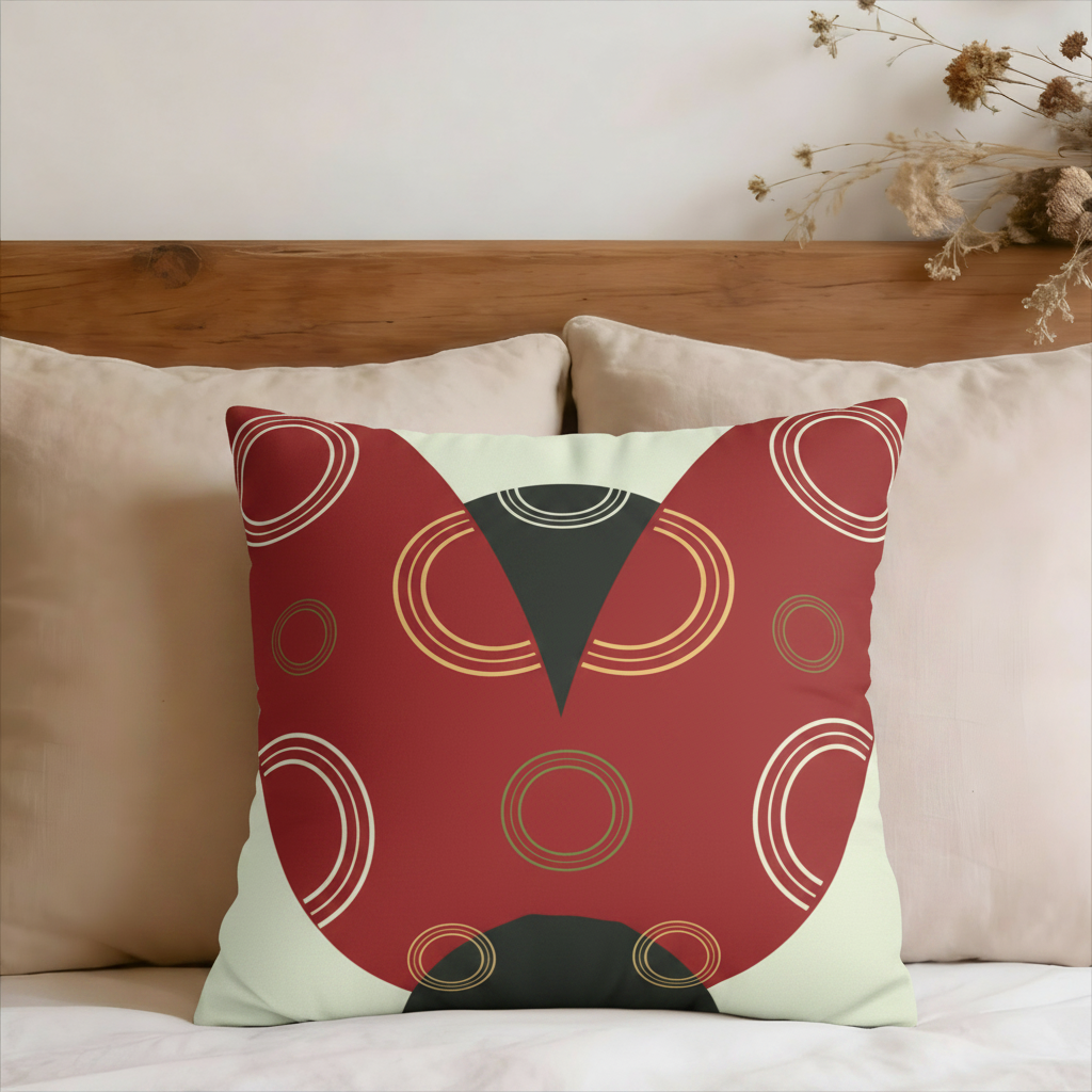 Retro Red Abstract Ladybug Faux Suede Pillow Cover