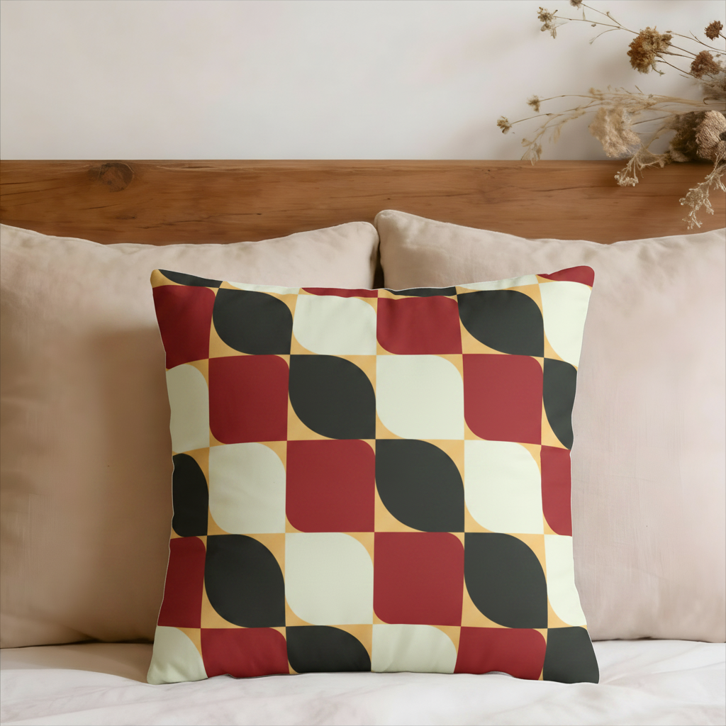 Checkered Retro Red White and Black Faux Suede Pillow Cover