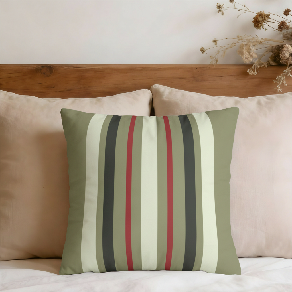 Olive Stripe Faux Suede Pillow Cover