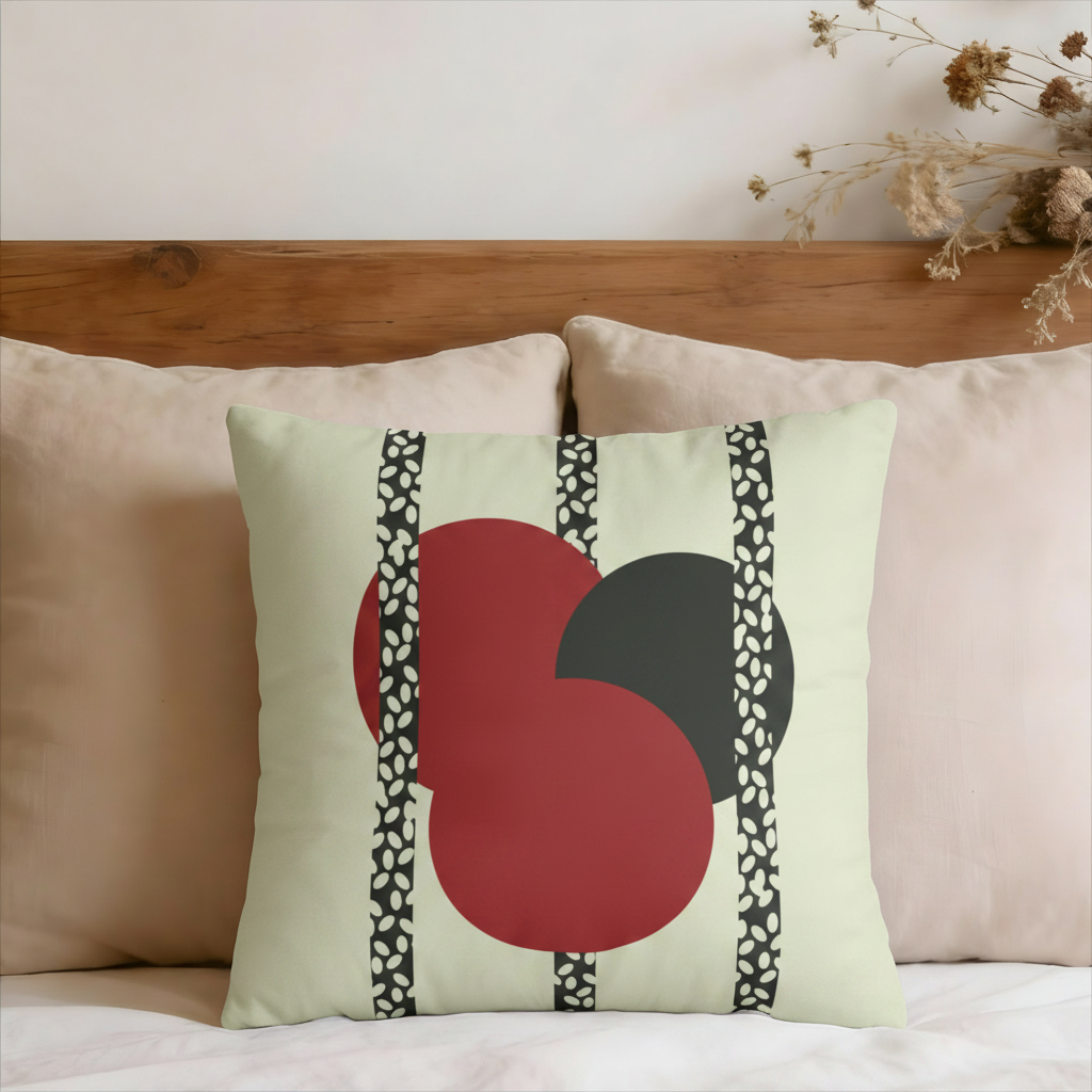 Modern Abstract Red and Black Circles Faux Suede Pillow Cover