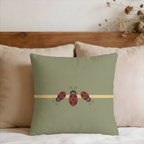 Sage and Ochre Ladybugs Faux Suede Pillow Cover