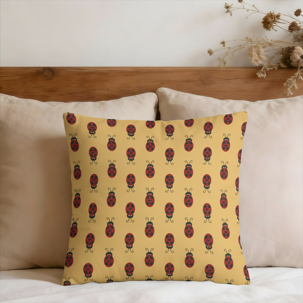 Retro Yellow Ochre Ladybugs Faux Suede Pillow Cover
