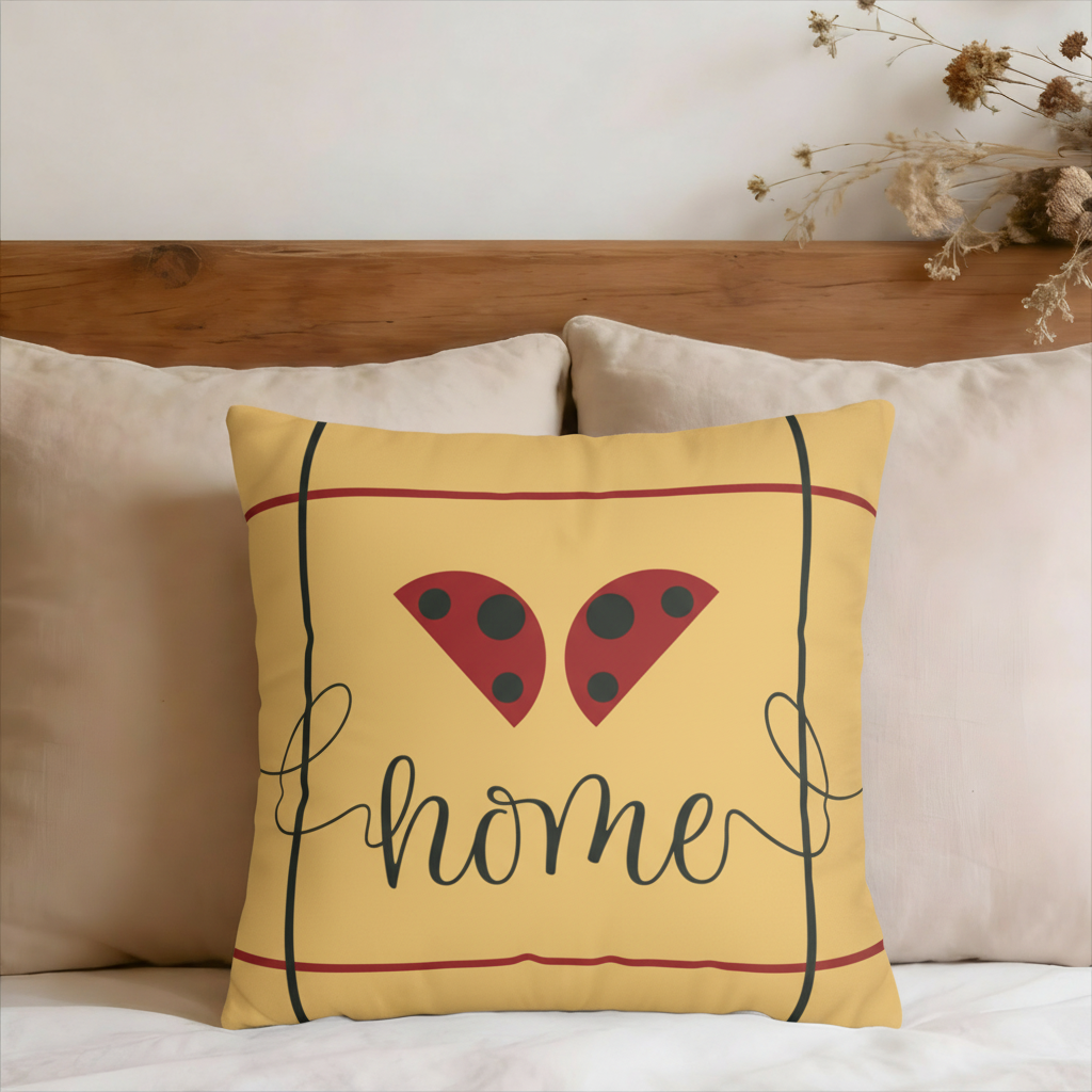 Yellow Ochre Ladybug Home Faux Suede Pillow Cover