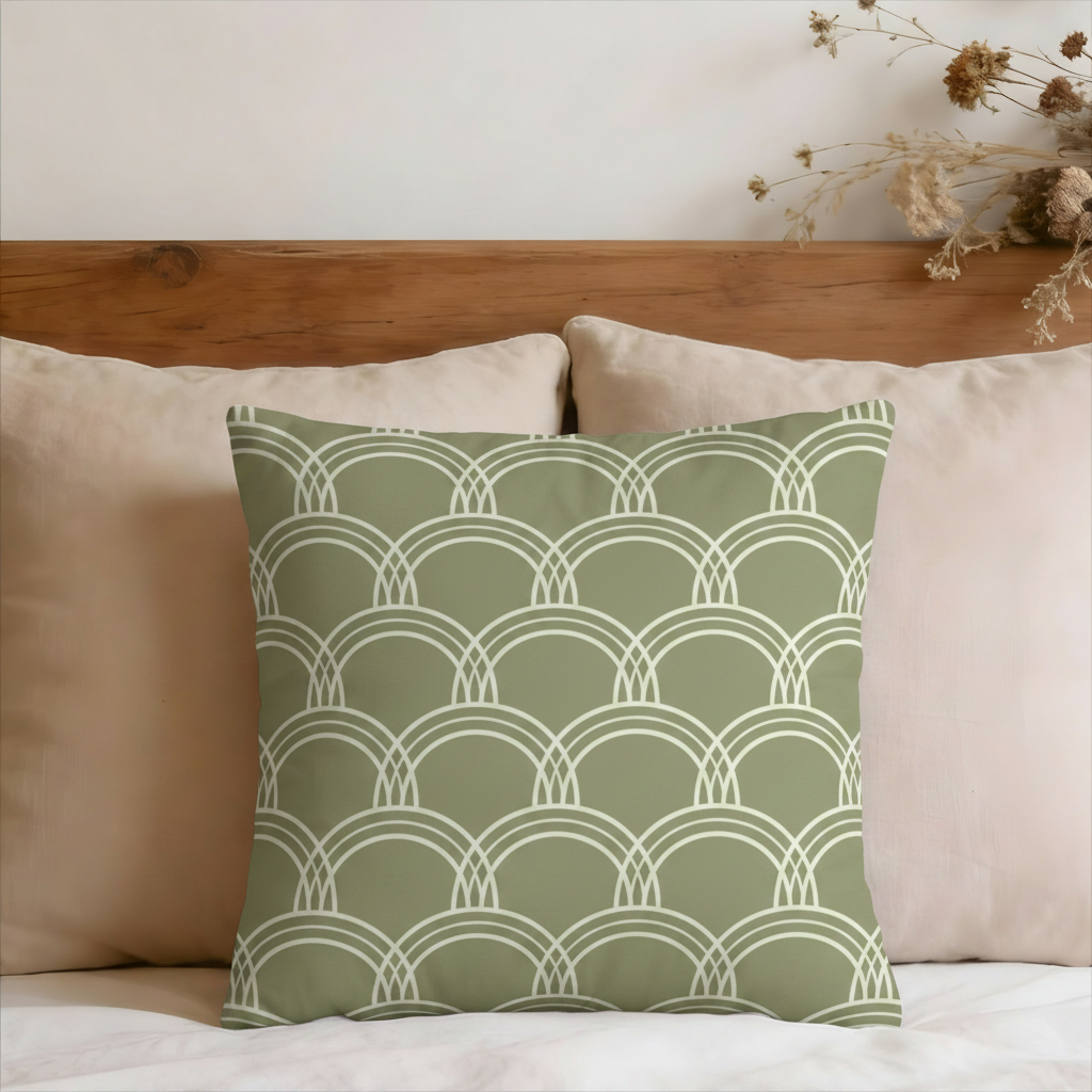 Sage Scalloped Arcs Faux Suede Pillow Cover