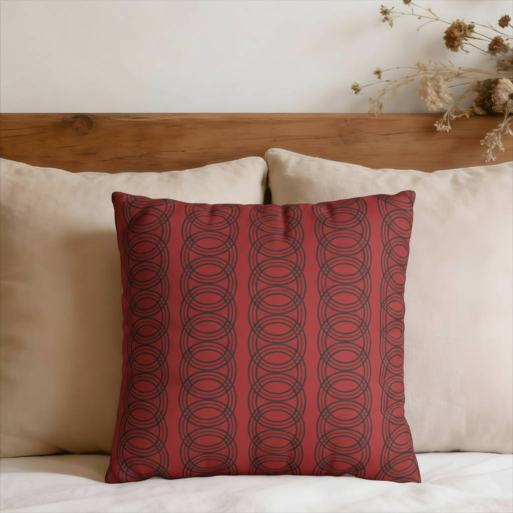 Red and Black Geometric Circles Pattern Faux Suede Pillow Cover