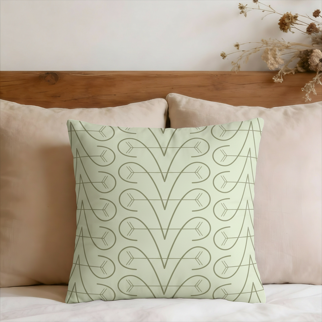 Sage Geometric Scroll Pattern Faux Suede Pillow Cover