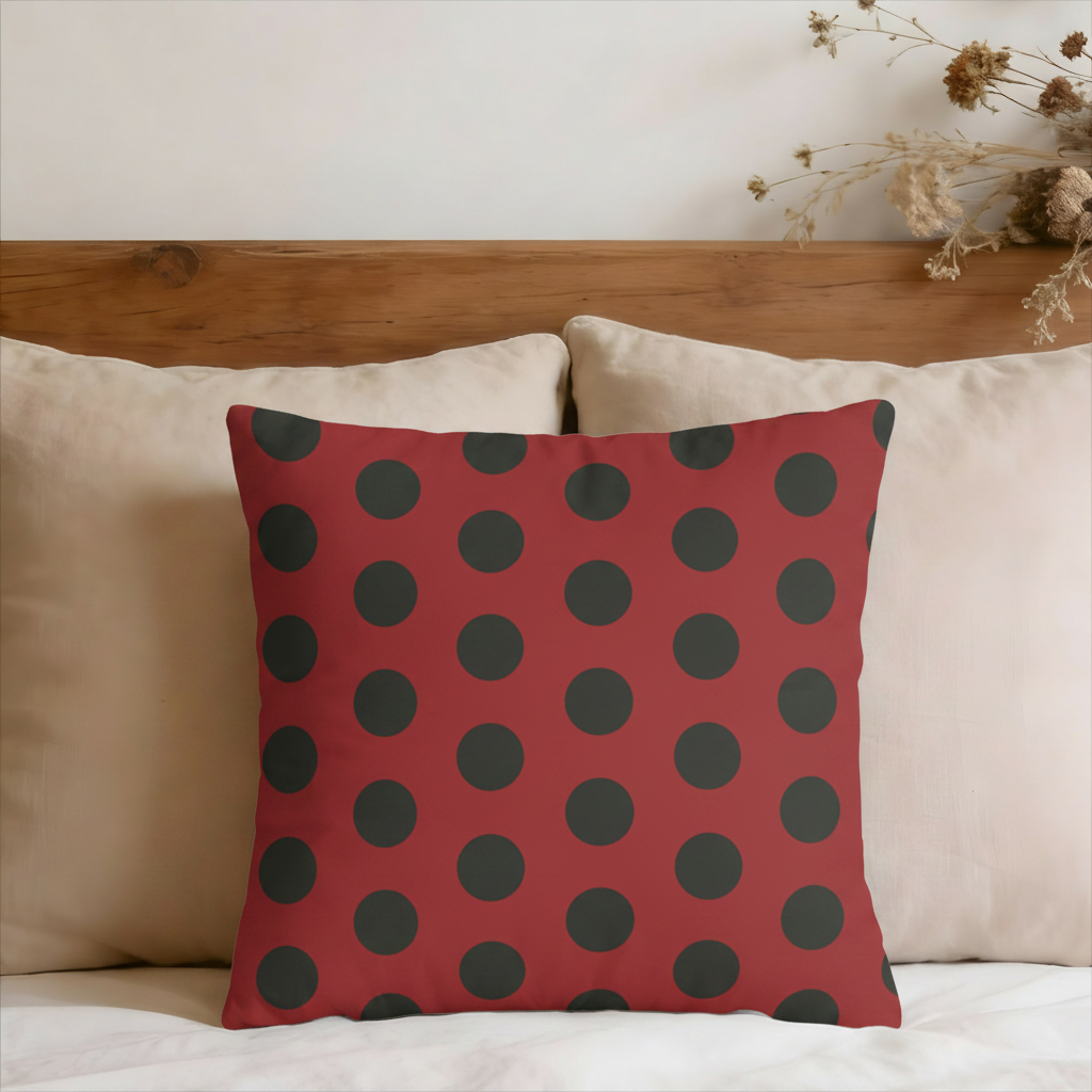 Red & Black Polka Dot Faux Suede Pillow Cover