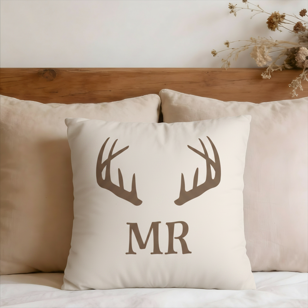 Mr. Groom Antler Monogram Faux Suede Pillow Cover