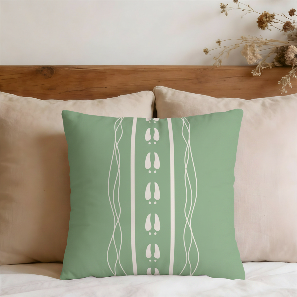 Green Deer Track Stripe Faux Suede Pillow Cover