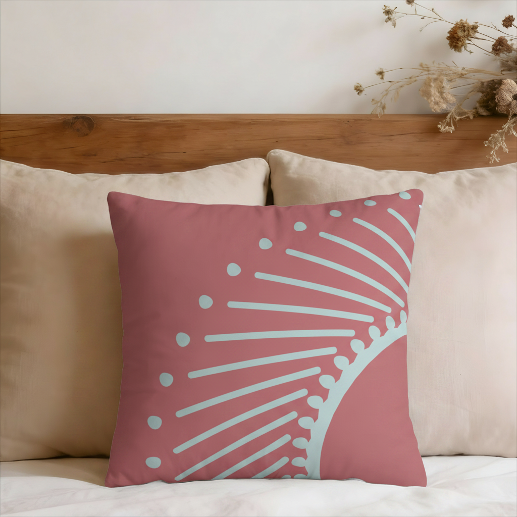 Coral Sunburst Faux Suede Pillow Cover