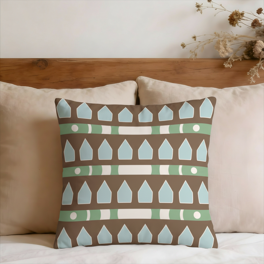 Brown, Aqua, & Green Geometric Faux Suede Pillow Cover