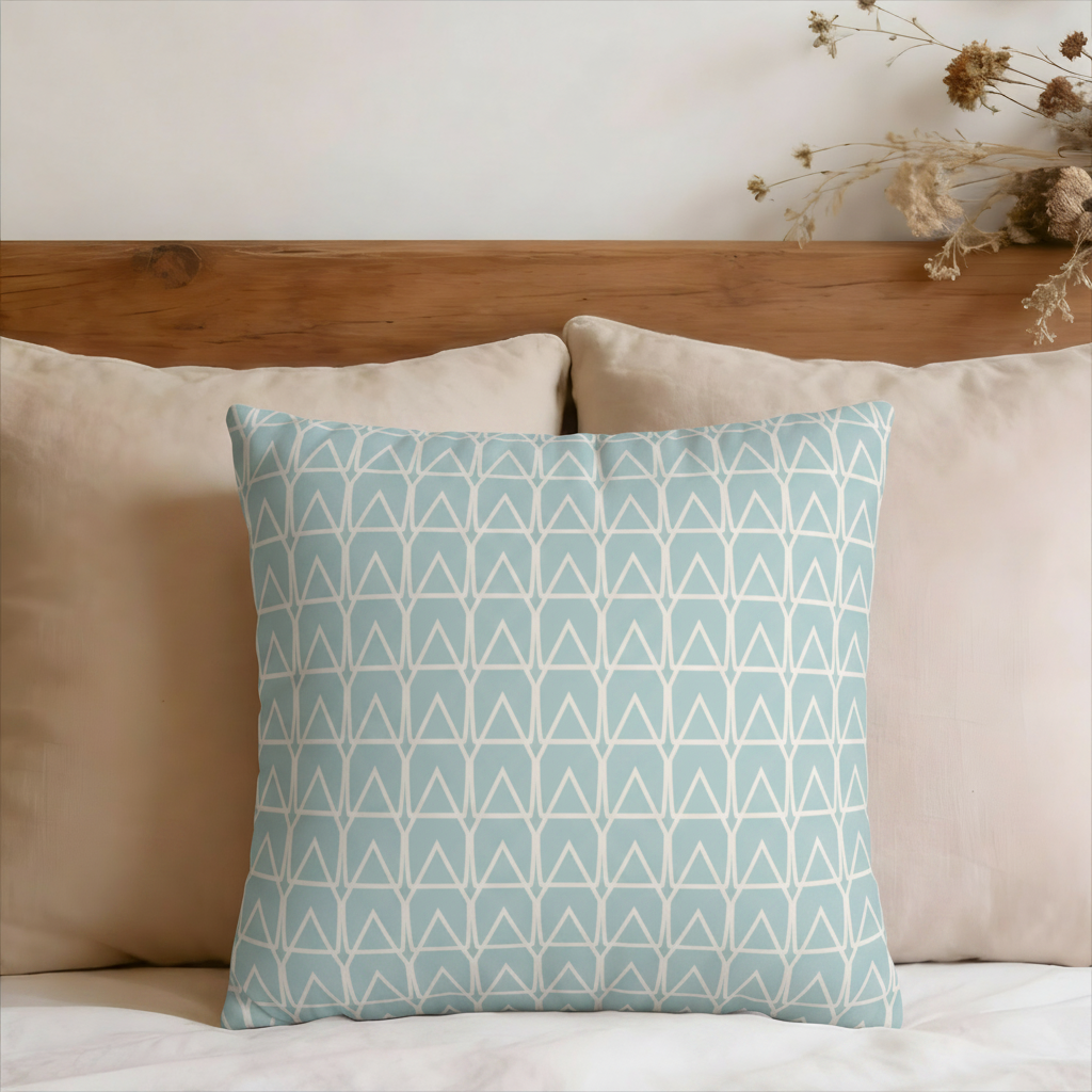 Modern Coastal Geometric Aqua Faux Suede Pillow Cover