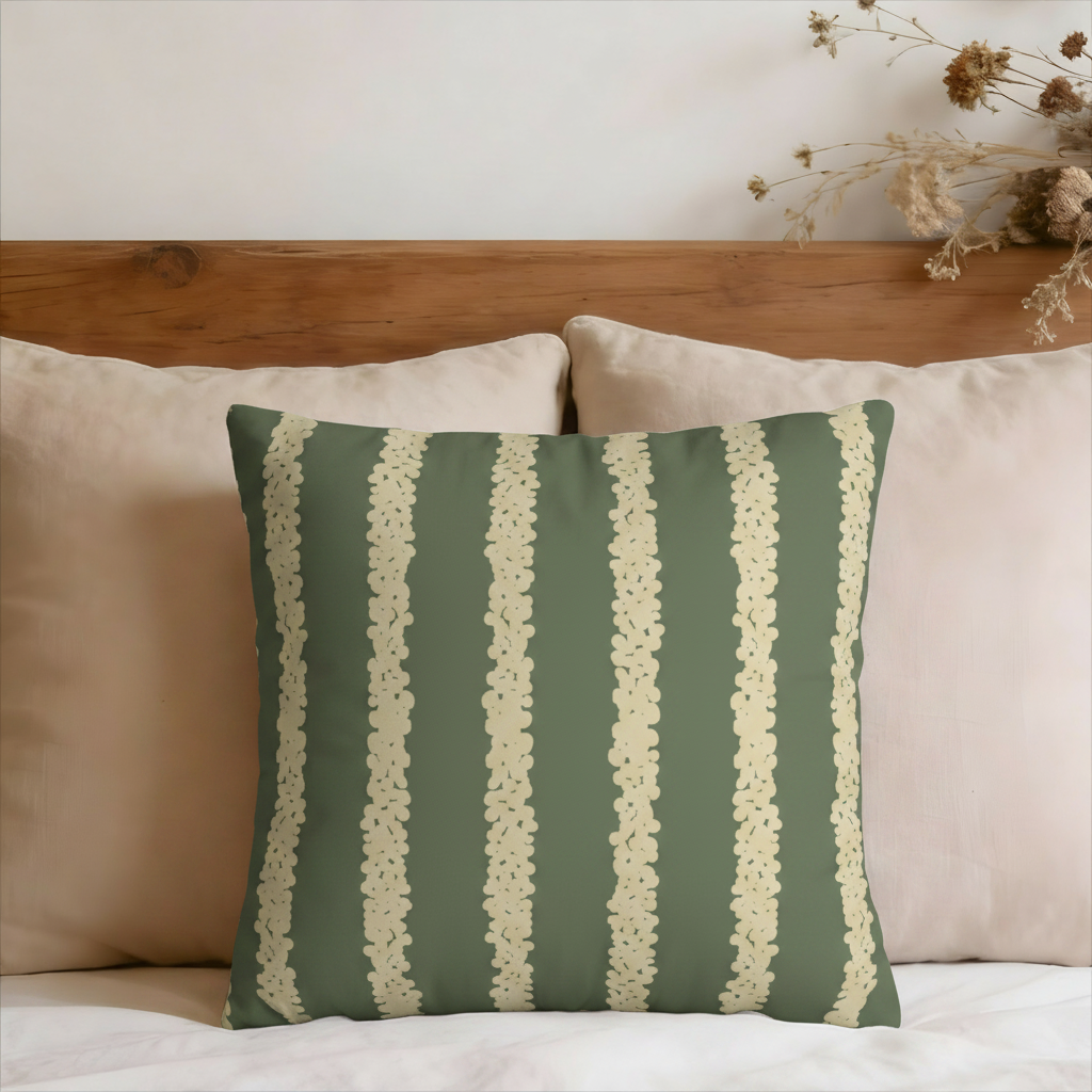 Olive & Cream Striped Faux Suede Pillow Cover