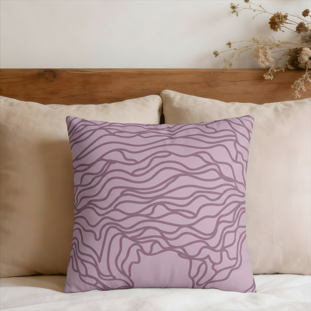 Mauve Wavy Lines Faux Suede Pillow Cover