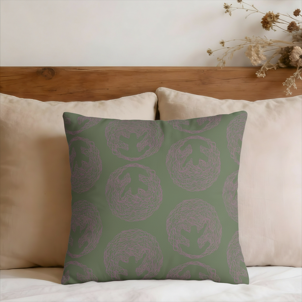 Green and Mauve Lines Faux Suede Pillow Cover