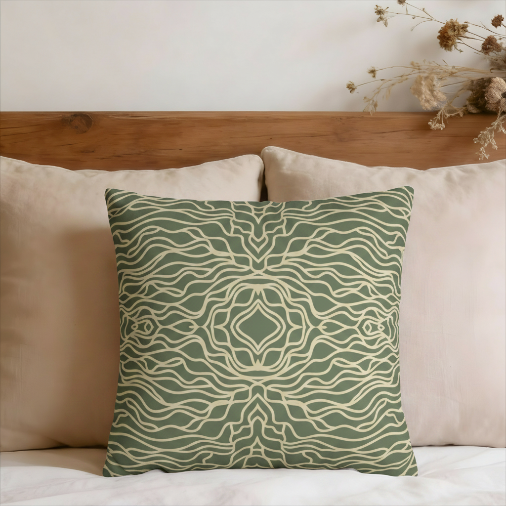 Green Organic Wave Faux Suede Pillow Cover