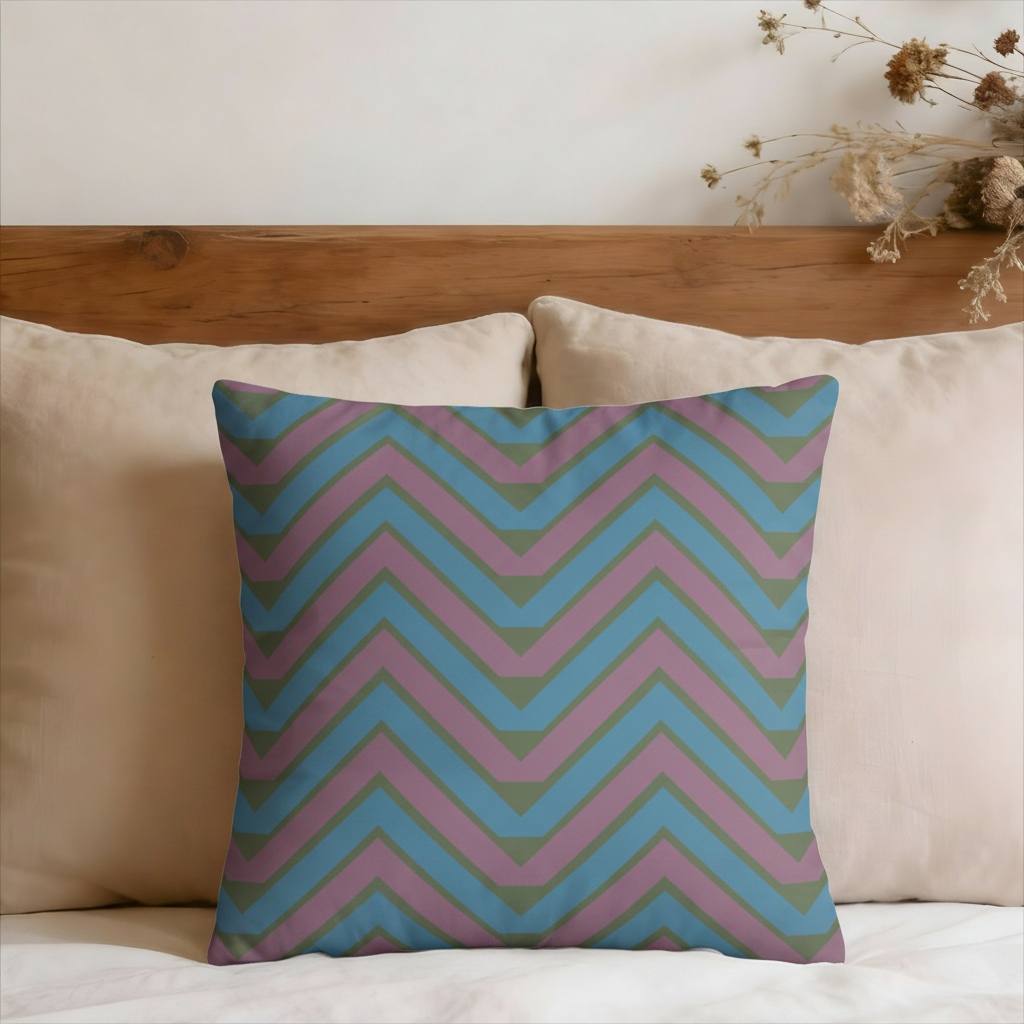 Teal & Mauve Chevron Faux Suede Pillow Cover