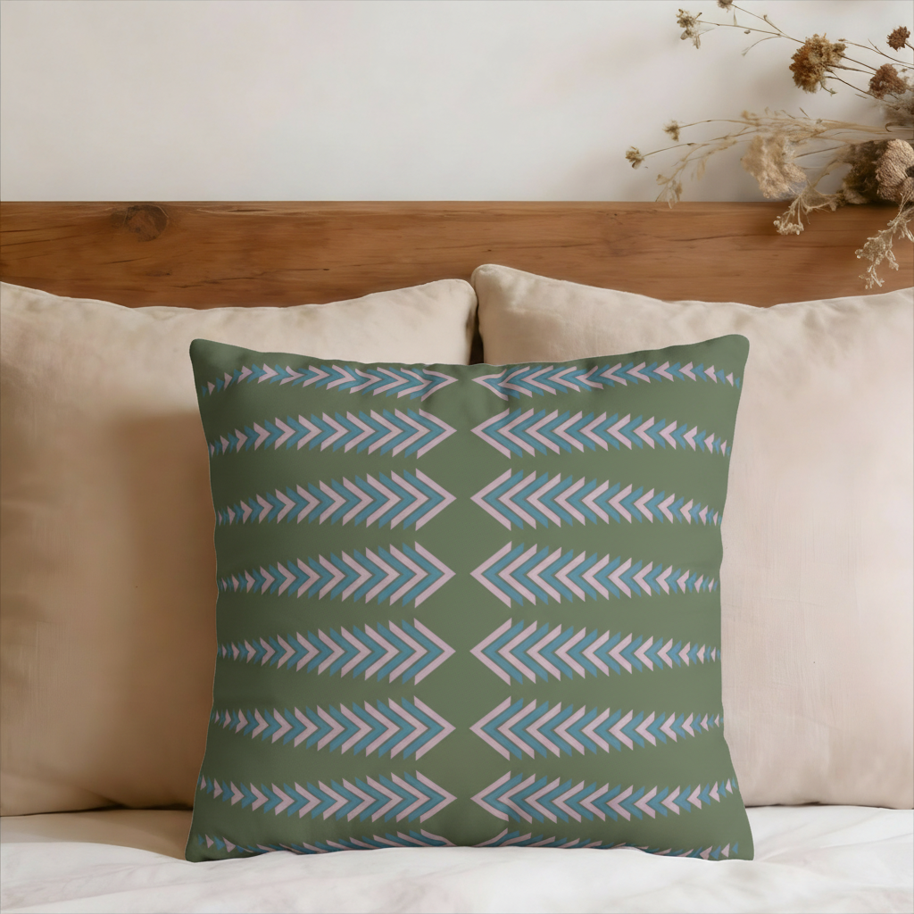 Boho Green Chevron Arrows Faux Suede Pillow Cover
