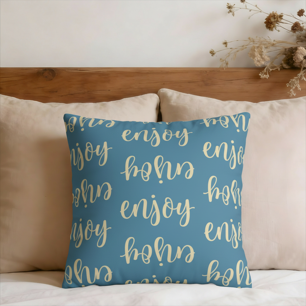 Enjoy Script Faux Suede Pillow Cover