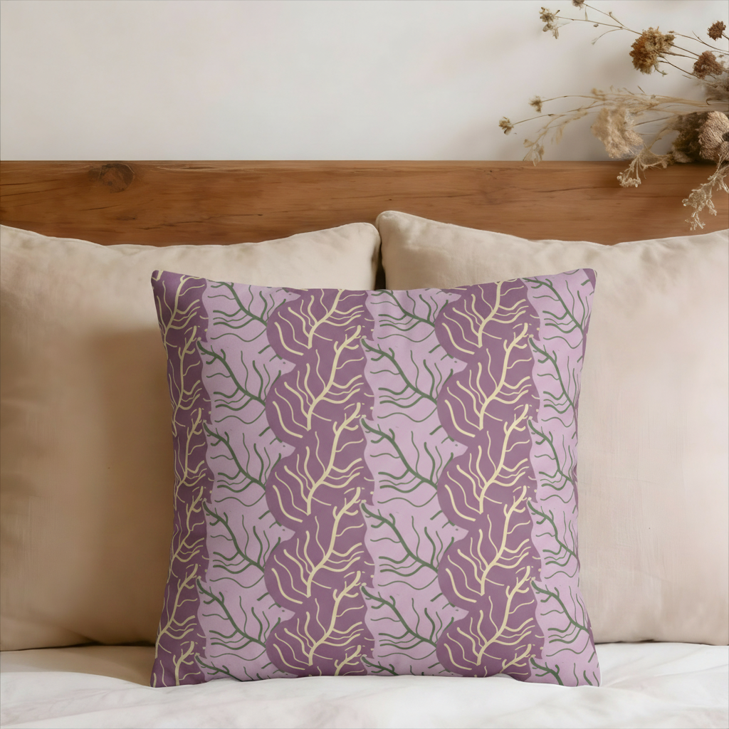 Purple Cabbage Botanical Leaves Faux Suede Pillow Cover