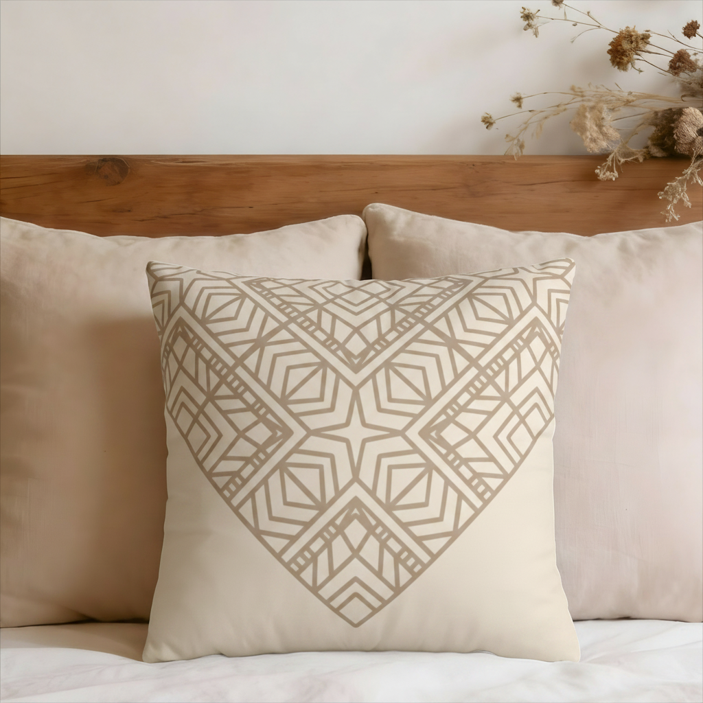 Beige Geometric Tiles Faux Suede Pillow Cover
