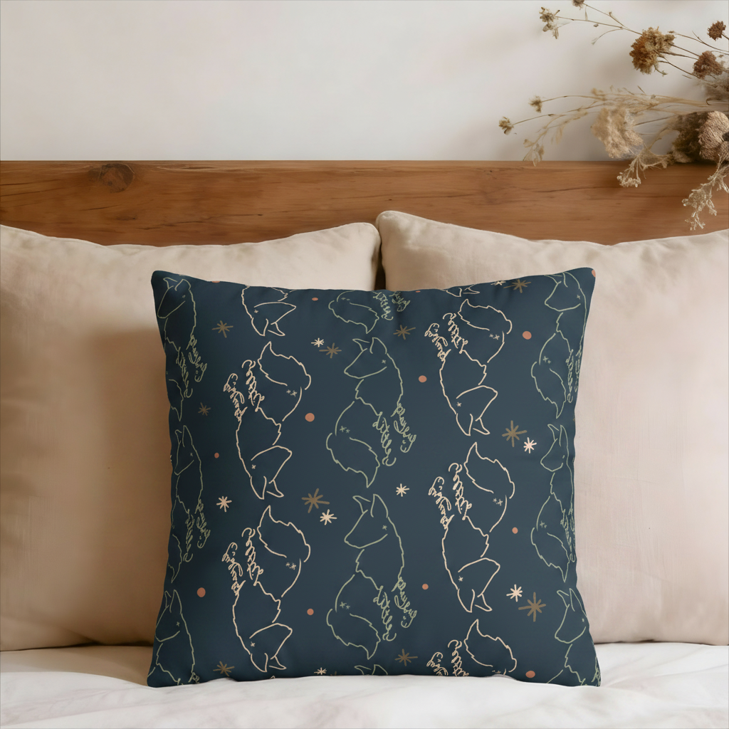 Twilight Night Stars and Foxes Faux Suede Pillow Cover