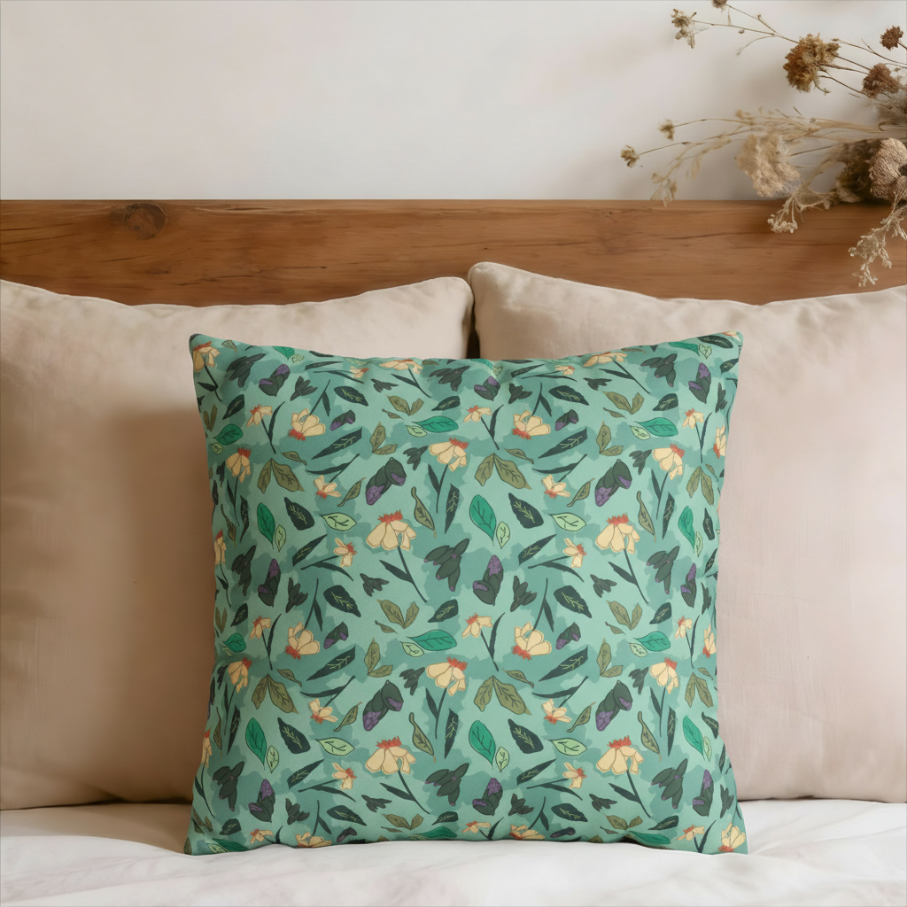 Sage Tossed Daisies Faux Suede Pillow Cover
