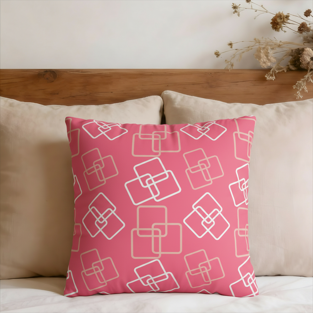 French Pink and White Geometric Cubes Faux Suede Pillow Cover