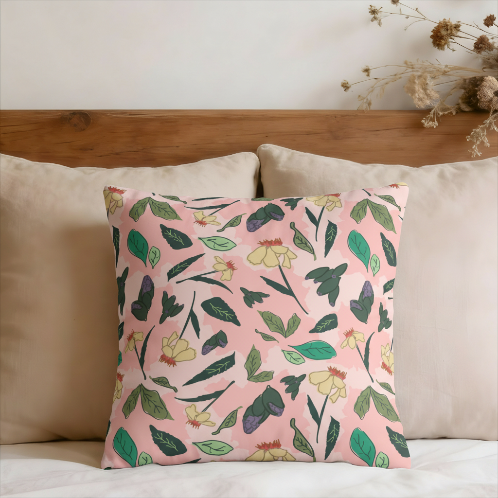 Wildflower Pink Daisies Faux Suede Pillow Cover