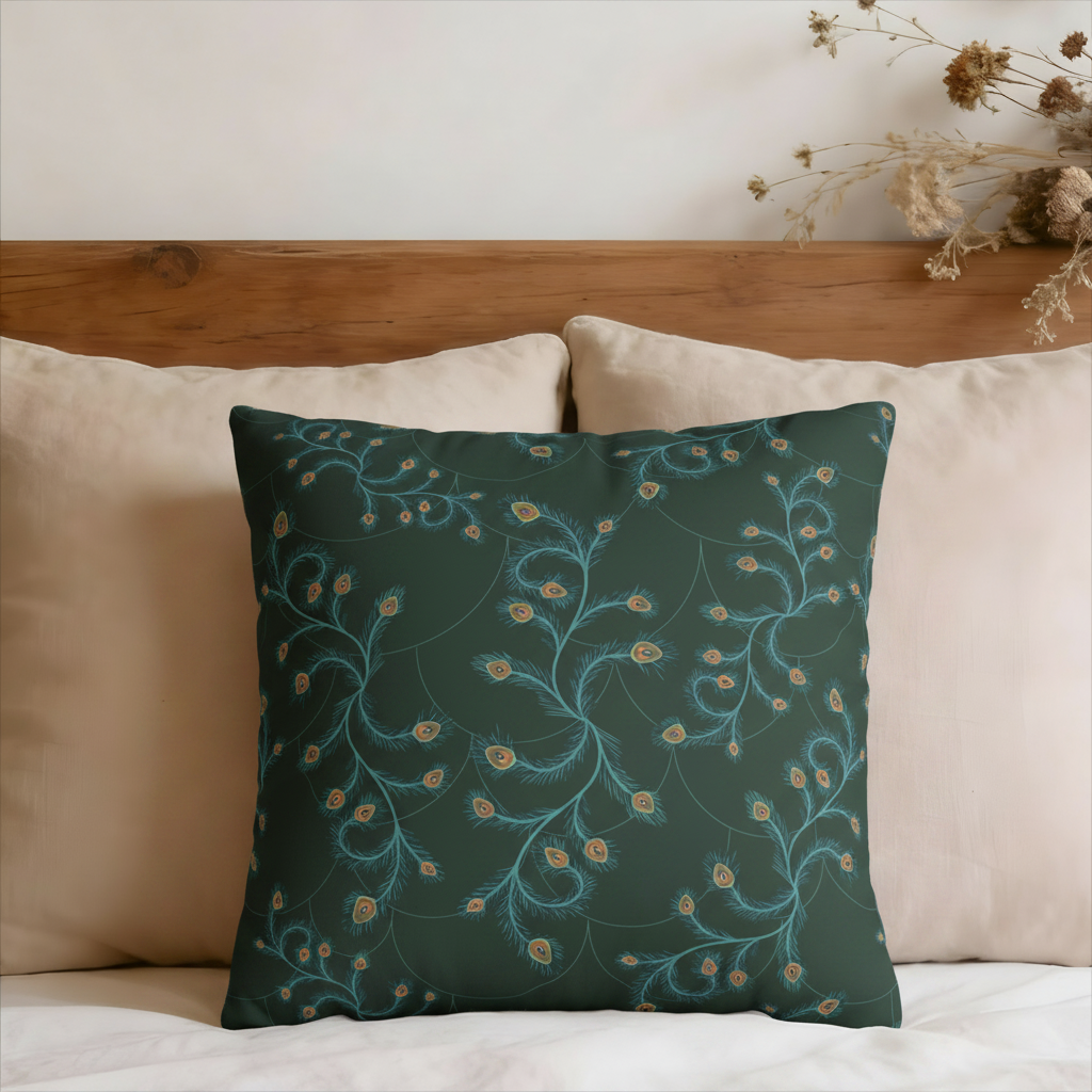 Sage Peacock Fern Faux Suede Pillow Cover