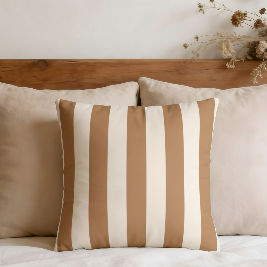 Terracotta Striped Faux Suede Pillow Cover